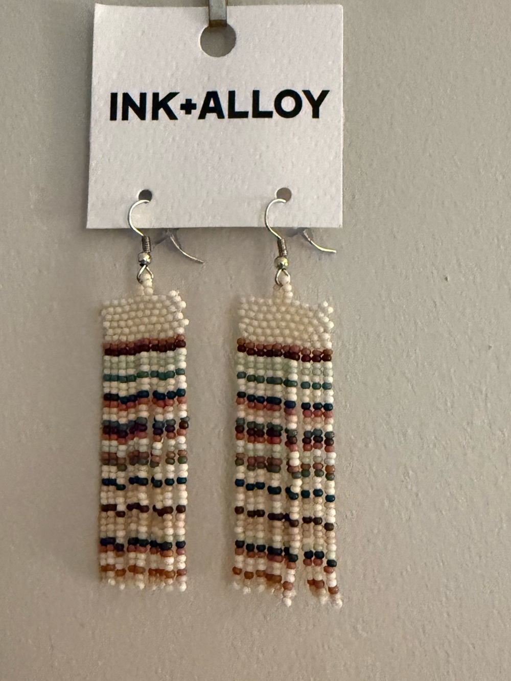 ALLOY Cream Beaded Fringe Earrings with Multicolor Stripes